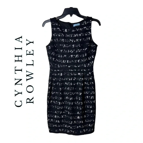 CYNTHUA ROWLEY SLEEVELESS LACE MIDI DRESS‎ SIZE 4 HIDDEN ZIPPER BACK BLACK COLOR - Picture 1 of 9